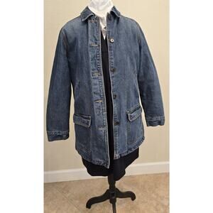Lands End Women’s Denim Barn Coat M 10-12 Quilted Lined Button Front